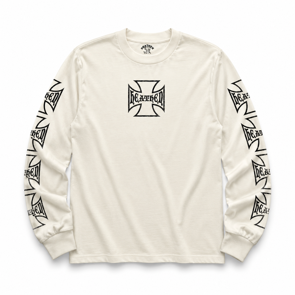 Distressed Long Sleeve T Shirt - Ecru