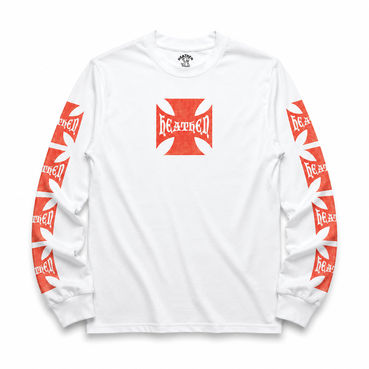 Distressed Long Sleeve T Shirt - White/Red