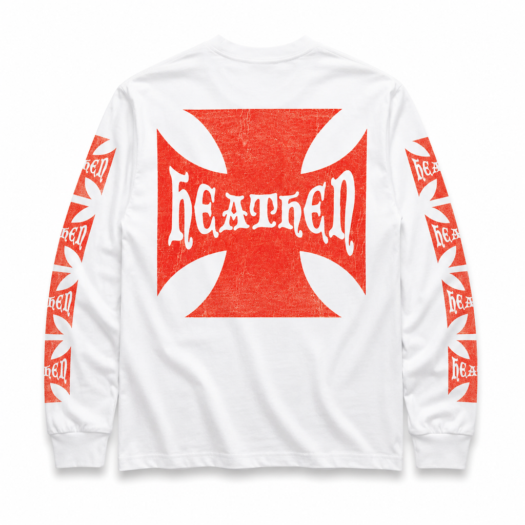 Distressed Long Sleeve T Shirt - White/Red