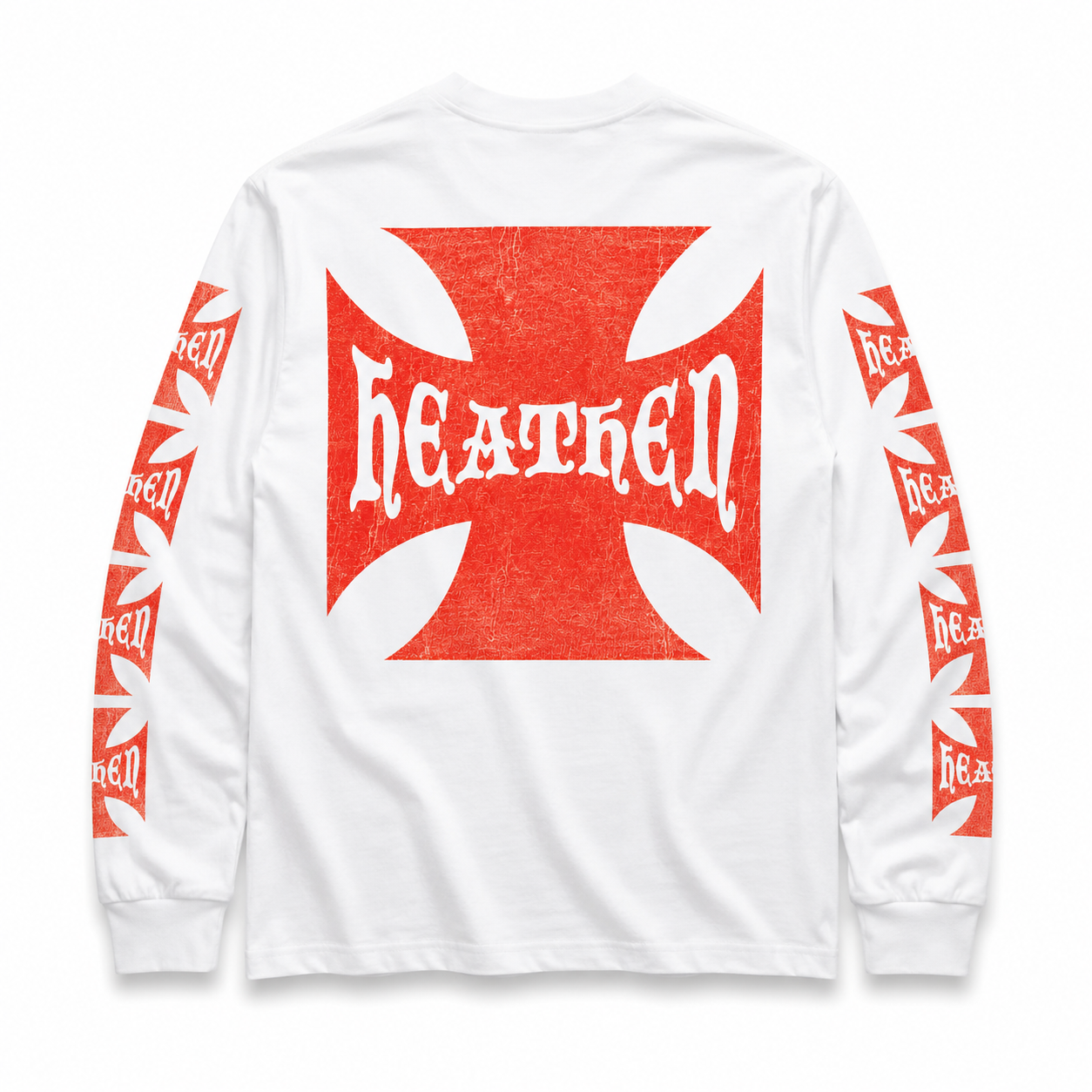 Distressed Long Sleeve T Shirt - White/Red