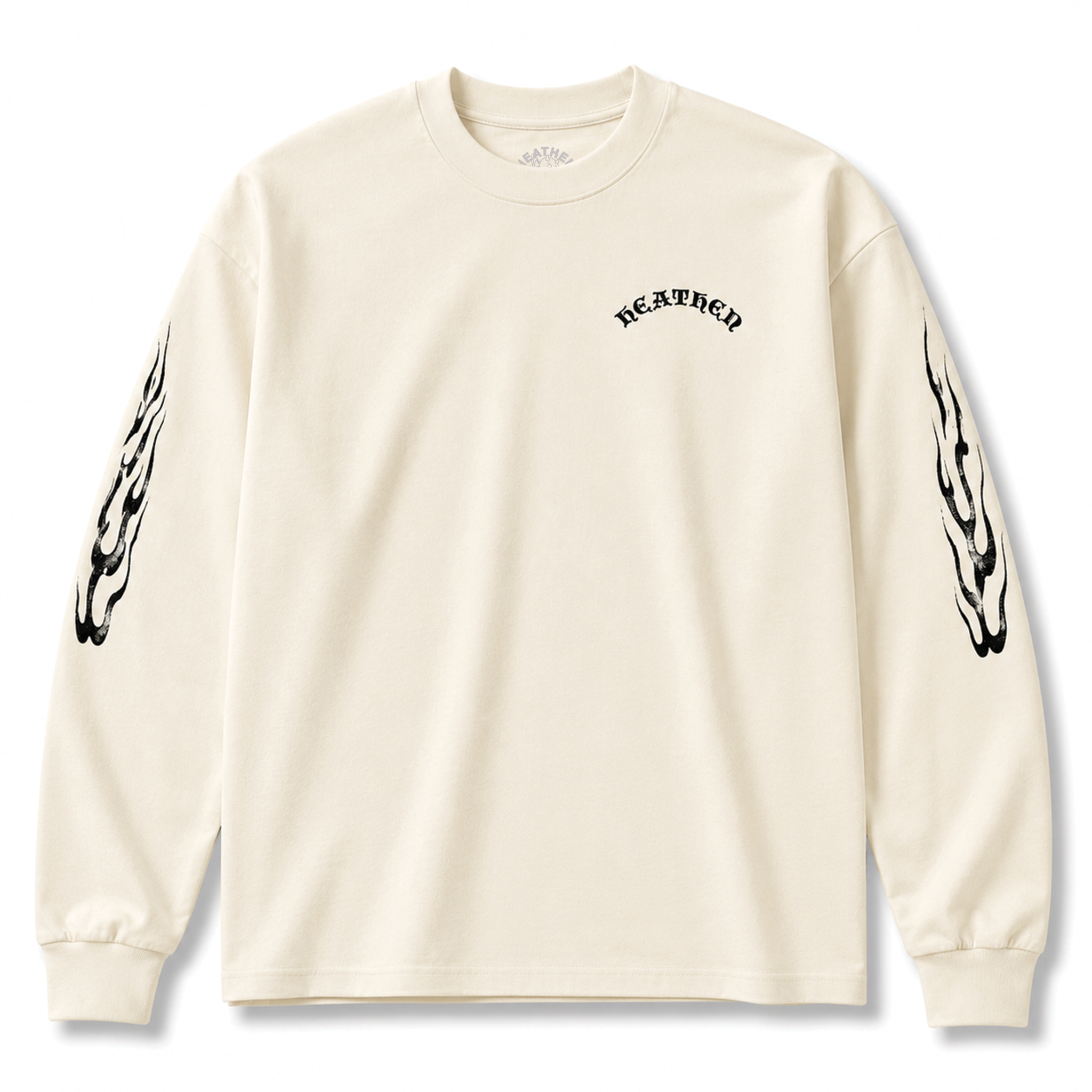 Tribal Flames Long Sleeve T Shirt - Ecru